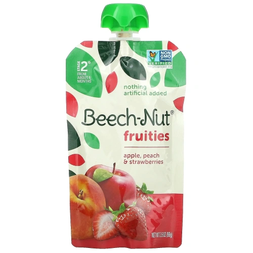 Beech-Nut, Fruities, Stage 2, яблоко, персик и клубника, 12 пакетиков по 99 г (3,5 унции)