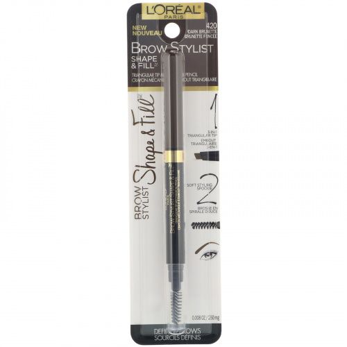 L'Oreal, Brow Stylist Shape & Fill, карандаш для бровей, оттенок 420 «Темный брюнет», 250 мг (0,008 жидких унций)