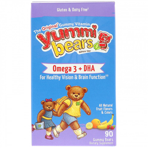 Hero Nutritional Products, Yummi Bears, Омега-3 + ДГК, натуральные фруктовые вкусы, 90 шт.