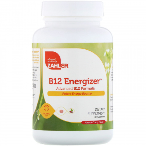 Zahler, B12 Energizer, улучшенная формула B12, натуральный вишневый вкус, 360 пастилок