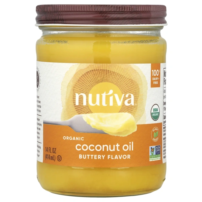 Nutiva Organic Coconut Oil, Органическое кокосовое масло со вкусом сливочного масла (414 мл)