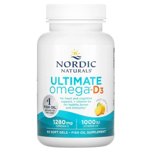 Nordic Naturals, Ultimate Omega-D3, лимон, 1000 мг, 60 капсул