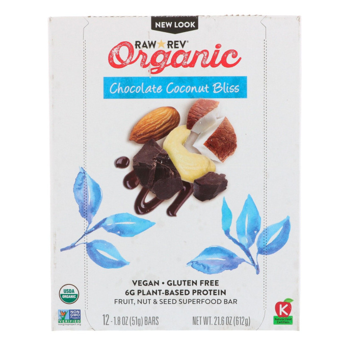 Raw Rev, Органический продукт, Шоколадное кокосовое блаженство, 12 батончиков, 1,8 унц. (51 г) в каждом