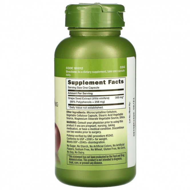 GNC Herbal Plus, Grape Seed Extract, 300 mg, 100 Capsules
