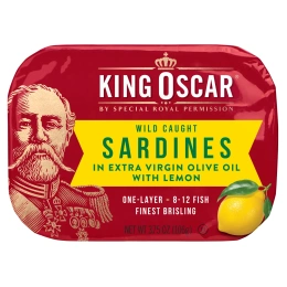 King Oscar, сардины дикого улова, в нерафинированном оливковом масле высшего качества, с лимоном, 106 г (3,75 унции)