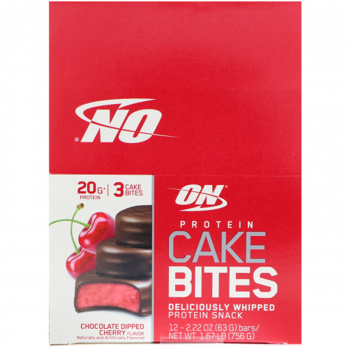 Optimum Nutrition, Protein Cake Bites, Chocolate Dipped Cherry, 12 Bars, 2.22 oz (63 g) Each