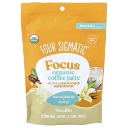 Four Sigmatic, Focus, органический растворимый кофе латте с ежовиком гребенчатым, ваниль, 120 г (4,23 унции)