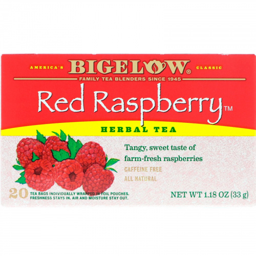Bigelow, Травяной чай с красной малиной, без кофеина, 20 чайных пакетиков, 1,18 унции (33 г)