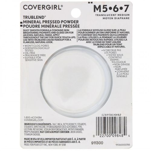 Covergirl, TruBlend, компактная минеральная пудра, оттенок «Прозрачный средний», 11 г (0,39 унции)