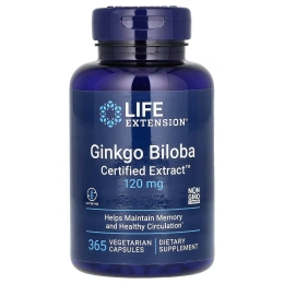 Life Extension, Гинкго двулопастный, сертифицированный экстракт, 120 мг, 365 капсул на растительной основе