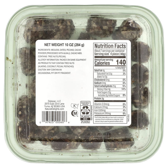 Natural Delights, Mini Medjools, какао и пекан, 284 г (10 унций)