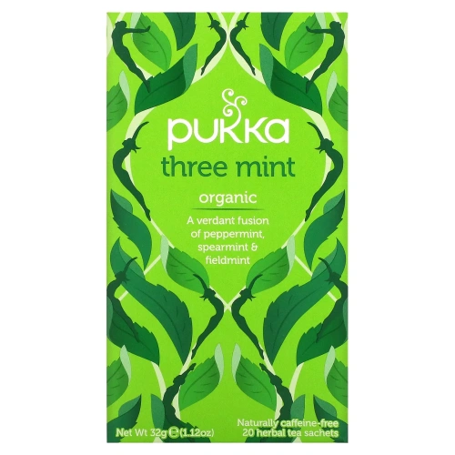 Pukka Herbs, Травяной чай Three Mint, без кофеина, 20 пакетиков, 32 г