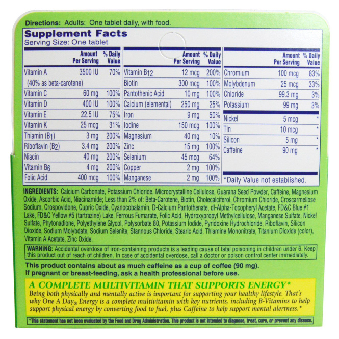 One-A-Day, Энергетик, мультивитаминный/мультиминеральный комплекс, 50 таблеток