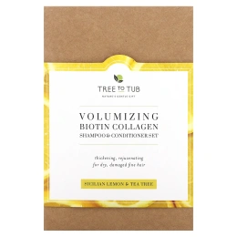 Tree To Tub, набор, шампунь и кондиционер, для объема, биотин и коллаген, сицилийский лимон и чайное дерево, набор из 2 предметов, по 250 мл (8,5 жидк. унции)