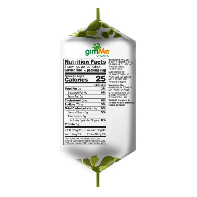 gimMe, Snacks, обжаренные морские водоросли, оливковое масло холодного отжима, 10 г (0,35 унции)