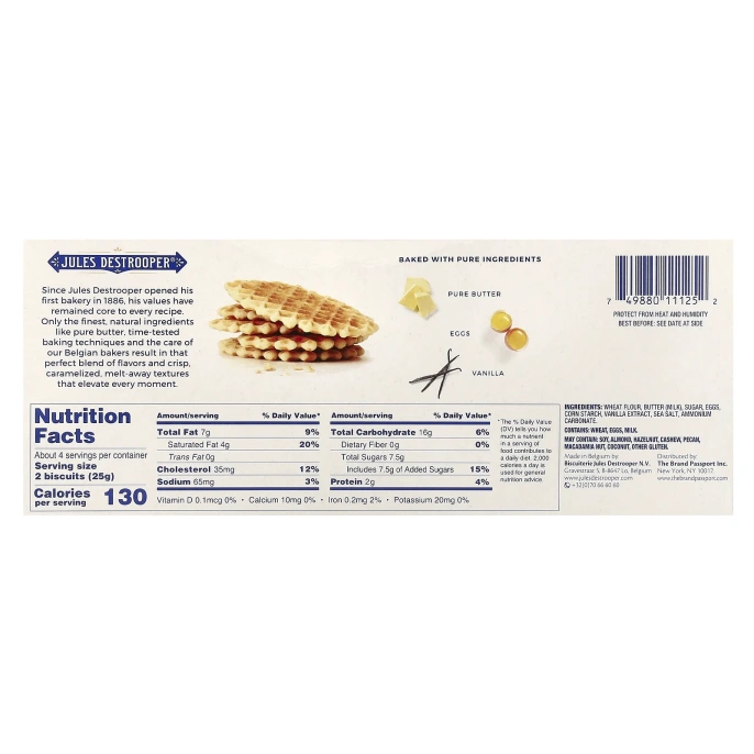 Jules Destrooper, сливочные вафли, 100 г (3,5 унции)