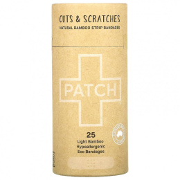 Patch, Бинты в полоску из натурального бамбука, порезы и царапины, легкие, 25 эко-бинтов