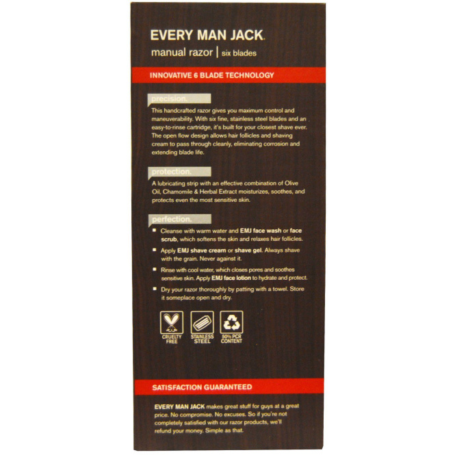 Every Man Jack, Ручная бритва, Серебро, 1 бритва, 4 картриджа