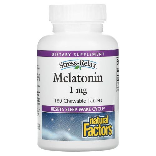 Natural Factors, Мелатонин, 1 мг, 180 жевательных таблеток
