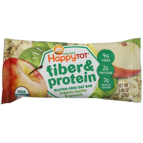 Happy Family Organics, Happytot,  овсяной батончик с волокнами и протеином, органические яблоки и шпинат, 5 батончиков, 0,88 унции (25 г каждый)
