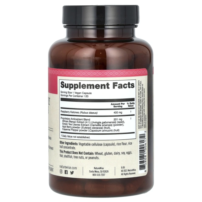 NatureWise, Кетоны клубники Плюс, 120 вегетарианских капсул