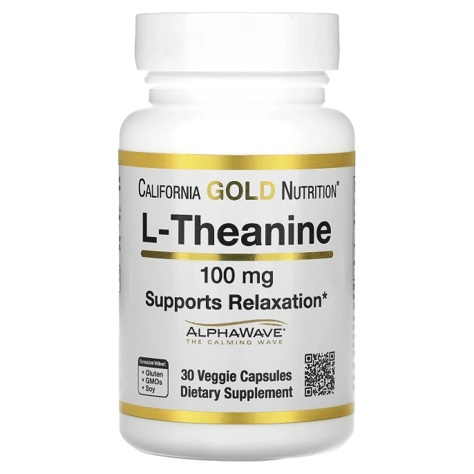 California Gold Nutrition, L-теанин, AlphaWave, способствует расслаблению, успокоению и концентрации, 100 мг, 30 вегетарианских капсул
