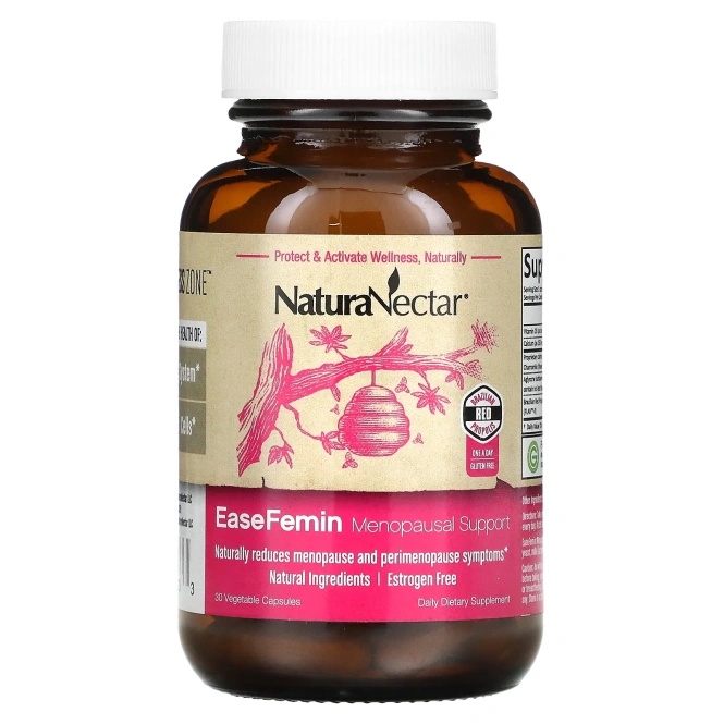 NaturaNectar, EaseFemin, поддержка при менопаузе, 30 растительных капсул