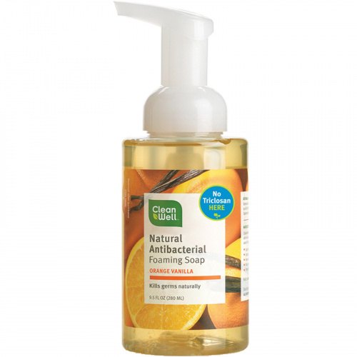 CleanWell, Полностью натуральное антибактериальное, пенящееся мыло для рук, апельсин и ваниль, 9.5 жидких унций (280 мл)