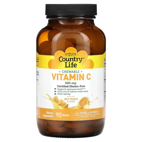 Country Life, Витамин С - Жевательный апельсиновый сок 90 вафель