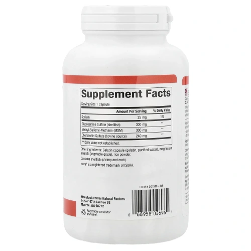 Natural Factors, MSM формула для суставов, 180 капсул
