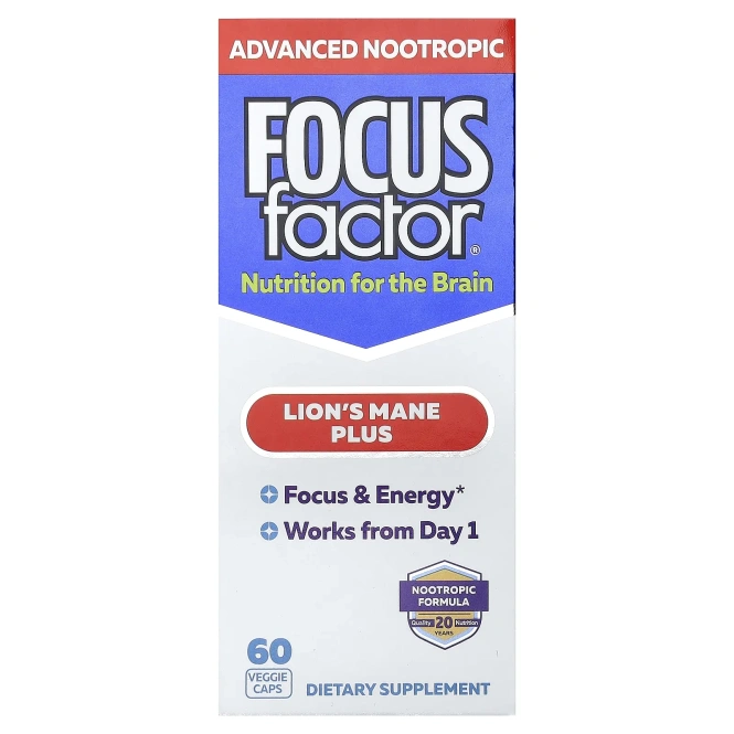 Focus Factor, ежовик гребенчатый, 60 растительных капсул