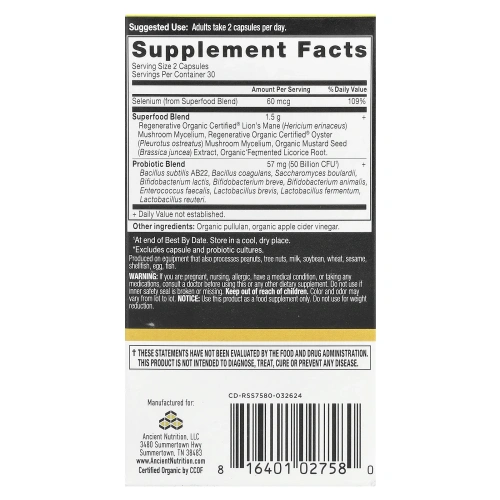 Ancient Nutrition, Пробиотики для восстановления кишечника, 60 капсул