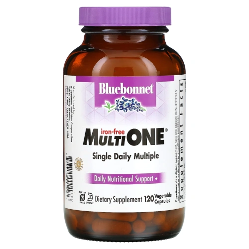 Bluebonnet Nutrition, Мультивитамины Multi One, без железа, 120 растительных капсул