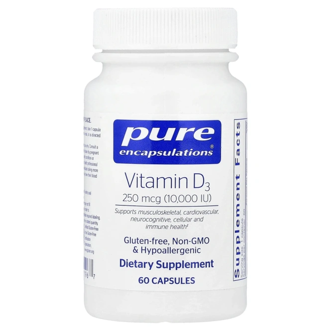 Pure Encapsulations, Vitamin D3, 250 mcg (10,000 IU), 60 Capsules