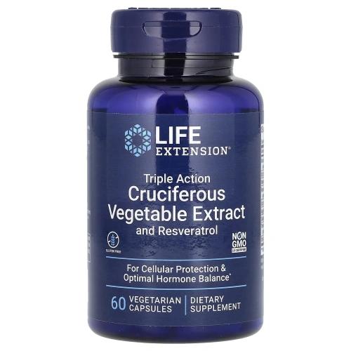 Life Extension, Экстракт крестоцветных овощей тройного действия с ресвератролом, 60 вегетарианских капсул