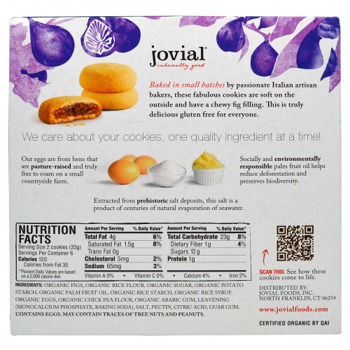 Jovial, Organic Cookies, Fig Fruit Filled, 6-1.2oz