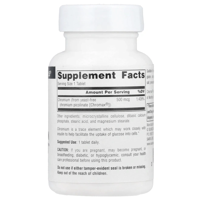 Source Naturals, Ультрапиколинат хрома 500 ™, 500 мкг, 60 таблеток