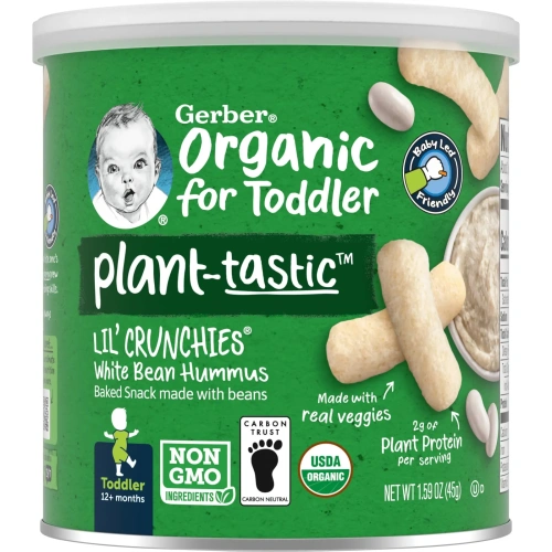 Gerber, Organic Lil' Crunchies, White Bean Hummus, Toddler, 12+ Months, 1.59 oz (45 g)