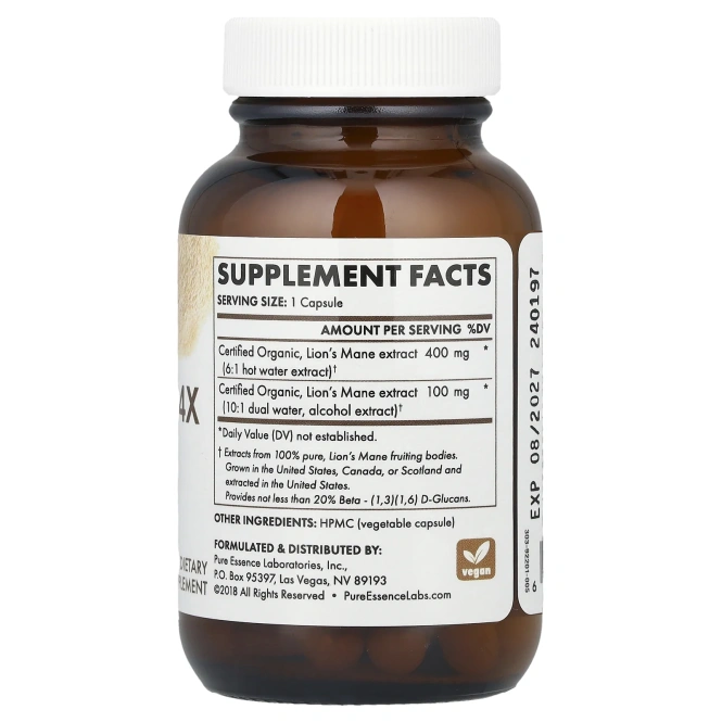 Pure Essence, My Pure, Львиная грива 4X, 30 растительных капсул