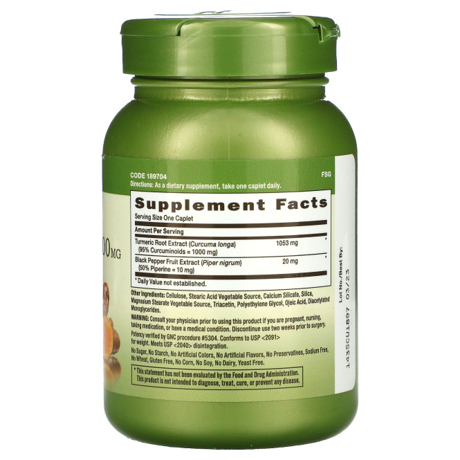 GNC Herbal Plus, Turmeric Curcumin Extra Strength, 1,000 mg, 60 Caplets