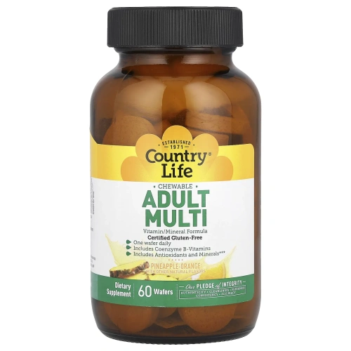 Country Life, Adult Multi, жевательные мультивитамины для взрослых, со вкусом ананаса и апельсина, 60 пастилок