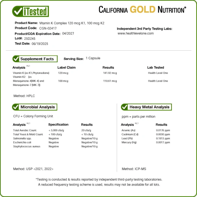 California Gold Nutrition, комплекс витаминов группы K, 60 растительных капсул
