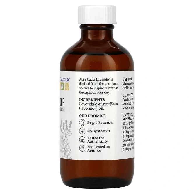 Aura Cacia, 100% Эфирное Масло Лаванды, Расслабляющее, 4 жидкие унции (118 мл)