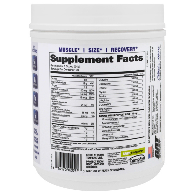 GAT, Sport, JetMass, добавка для набора мышечной массы с креатином, черная вишня, 720 г