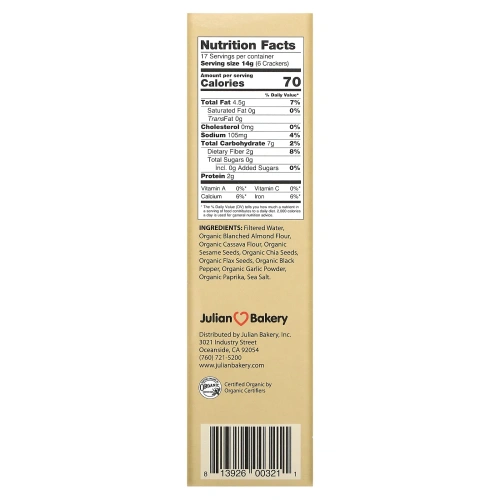 Julian Bakery, Органические тонкие крекеры палео, соль и перец, 238 г (8,4 унции)