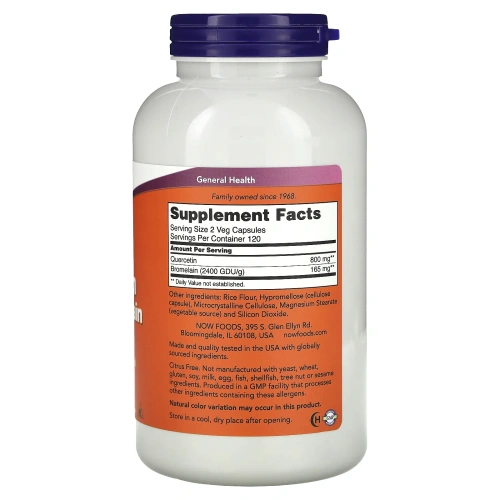 Now Foods, Кверцетин с бромелаином, 240 вегетарианских капсул
