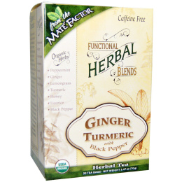 Mate Factor, Organic Functional Herbal Blends, Ginger Turmeric with Black Pepper, 20 Tea Bags, 2.47 oz (70 g)