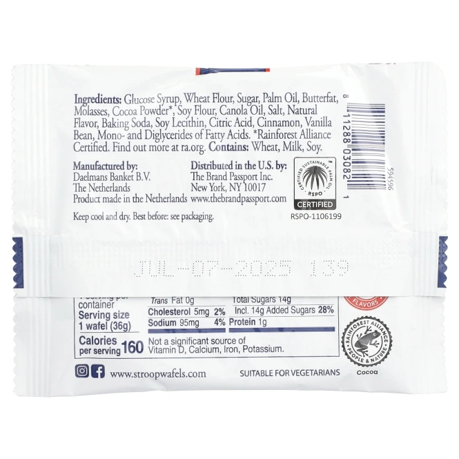 Daelmans, Stroopwafels, шоколад, 24 вафли, 36 г (1,27 унции)