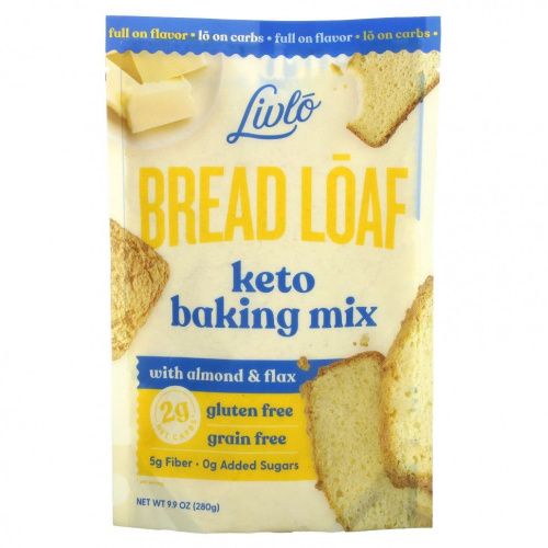 Livlo, Bread Loaf, Кето-смесь для выпечки с миндалем и льном, 9,9 унции (280 г)