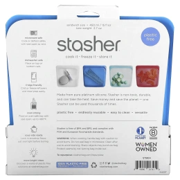 Stasher, Reusable Silicone Food Bag, Sandwich Size/Medium, Blueberry, 15 fl oz (450 ml)